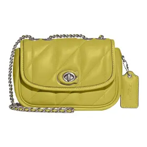 COACH Pillow 20 Quilted Chain Crossbody Bag in Soft Leather for Women, Medium Size, Green Color