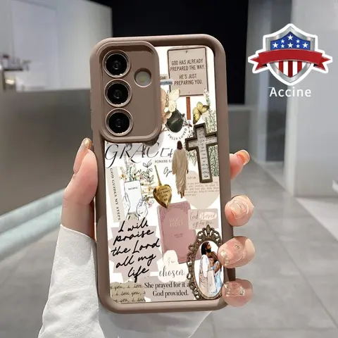 Faith Cross Pattern TPU Phone Case Compatible with Samsung Galaxy S26 S23 Ultra S24 Plus S25 S22 Shockproof Non Slip Military-Grade Protection Silicone Cover Smartphone Casing