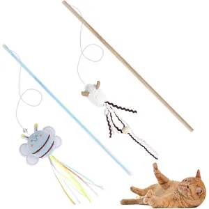 Wand  Set, 2 count Interactive  Teaser Wands with Cute Bee &  Designs, Equipped with Bells and Streamers to Captivate Your 's Attention