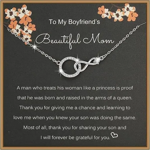 To Boyfriend’s Mom Necklace – 925 Sterling Silver Infinity Necklace for Women, Elegant Jewelry Gift for Boyfriend’s Mother, Perfect Mother’s Day Present, Birthday, Christmas, Thanksgiving Keepsake for Grandma or Mom