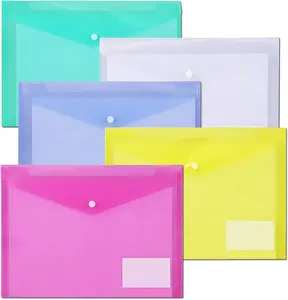 10 Pack Plastic File Folders with Label Pockets - US Letter & A4 Size Clear Document Envelopes, Assorted Color Poly Organizers for Office School Supplies Milolo