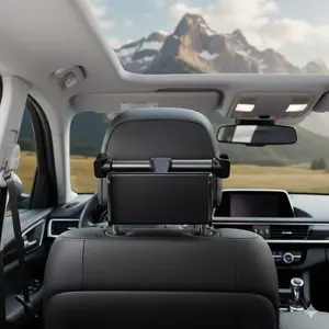 Universal Car Tablet Mount with Quick-Release Lock, Silicone Anti-Slip Shockproof Seat Rail Mount. In-Car Entertainment Holder for Movies & Long Trips, Multi-Vehicle Compatible Travel Accessory.