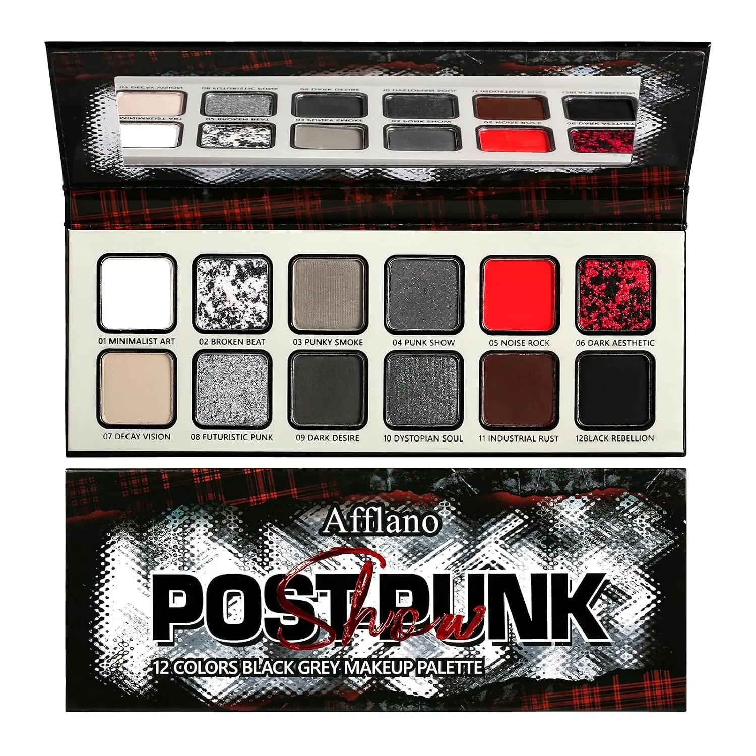 Black Gray Red Goth Makeup Palette 12 Color Long Last Dark Emo Grunge Vampire Eye Shadow for Daily & Halloween Clown,Blendable