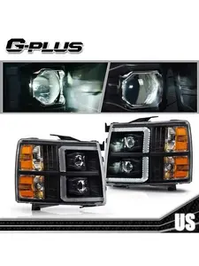 Fit For 07-13 Chevy Silverado 1500/2500/3500 LED DRL Projector Headlights Black