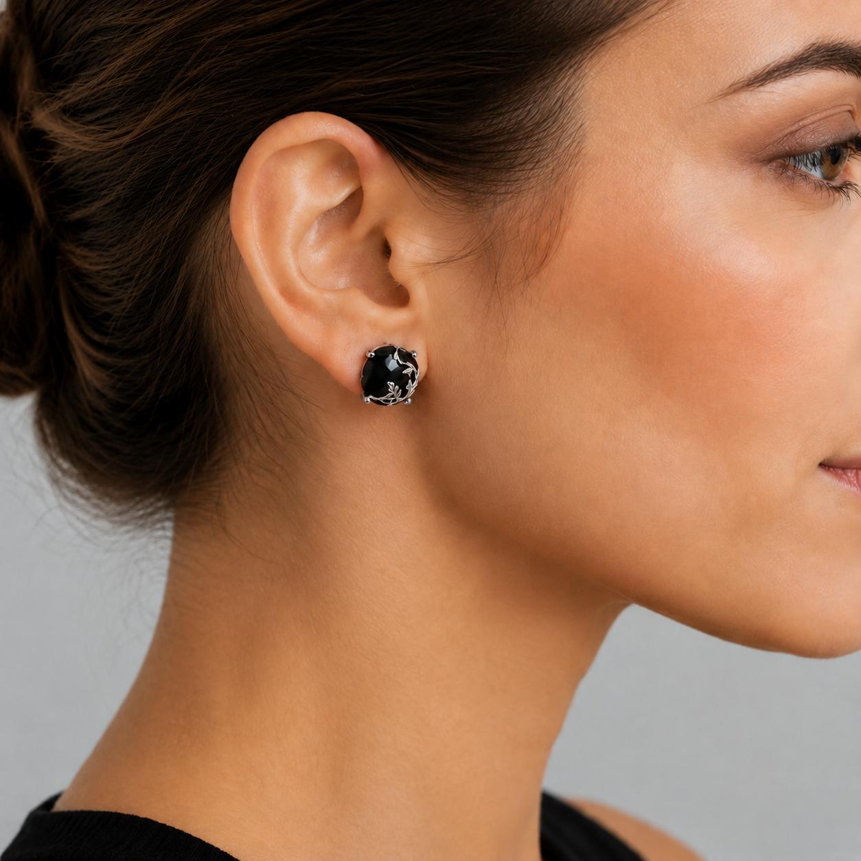 925 sterling silver Vintage Gothic Black Obsidian Stud Earrings for Women & Men Luxury Baroque Sterling Silver Floral Filigree Statement Studs Y2K Dark Aesthetic Streetwear Jewelry Party Wedding Evening & Daily Wear Minimal Luxe Gift Style Trend