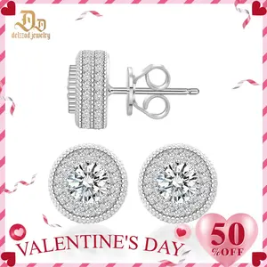 Delzzad 18k Gold-Plated Double Halo Ice Lab-Created Moissanite Stud Earrings Moissanite Jewelry Perfect Birthday Mother’s Day Christmas Gift for Men Women