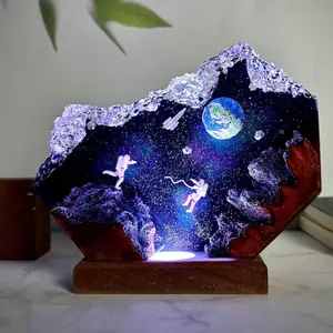 Astronaut Galaxy Figurines - With LED Light Inside-  Epoxy Resin Art - Creative Gift