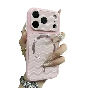 Suitable for IP17PROMAX phone case with wave pattern, C-ring magnetic suction, iP16 velvet full-cover protective case