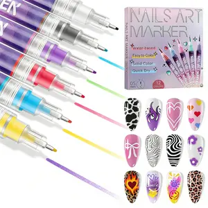 Cutics 12 Color Nails Doodle Pen for DIY Nails Art Quick Drying Acrylic Painting & 3D Dot Embroidery MMA Acrylic Nail Marker On Nails Quick Drying Dot Stitching Nail Art Pen Home Salon DIY Use Nails Care Manicure Polish Cosmetic Smooth days