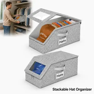 2 Pack 24-Cap Capacity Stackable Foldable Hat Storage Box, for Home Bedroom Hat Collection & Toy Storing, Versatile Cardboard Storage Accessory, Stackable Dustproof Compression-resistant Space-saving Organizer Bin