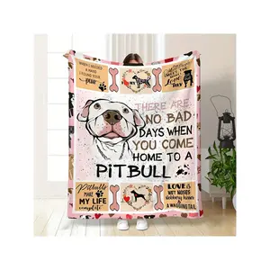 Cozy Pitbull-Themed Throw Blanket with Adorable Dog Illustrations & Heartwarming Quotes for Dog Lovers
