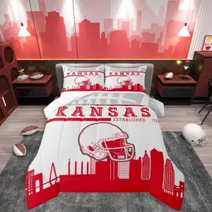 Sports Bedding Sets,Football Comforter Set,Sports Bedding Comforter Sets,Football Player Helmet Comforter,Rugby City Duvet Set(Kansas)
