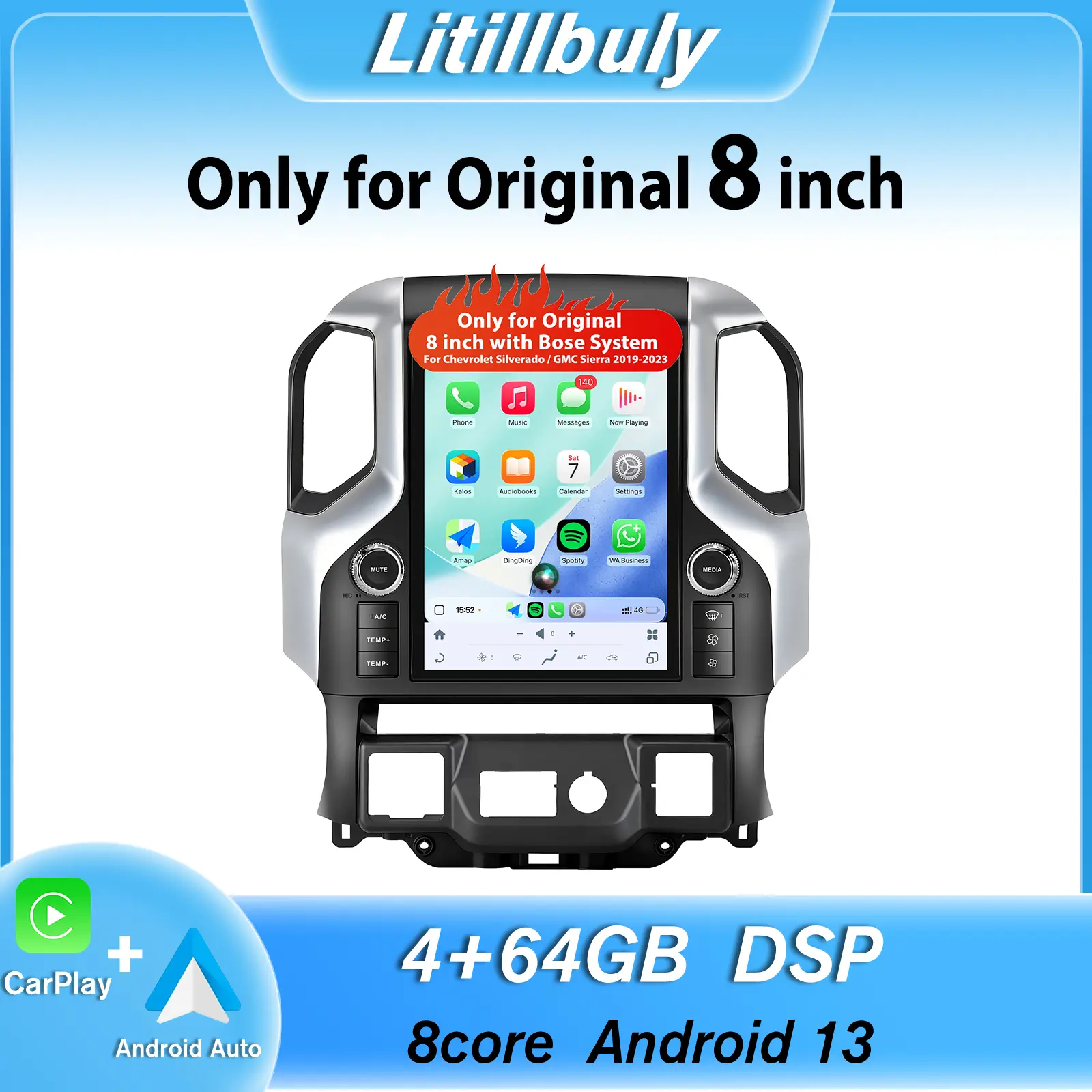 Only for Original 8 inch touch screen，Car Stereo for Chevrolet Silverado / GMC Sierra 2019-2023 , has Android Auto Wireless Carplay, Only supports Bose systems