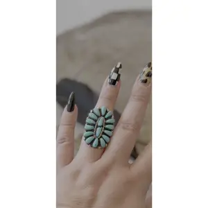 Cluster Ring - Turquoise - Sterling Silver - Native Handmade - Juliana William (artist) - Size 7.5