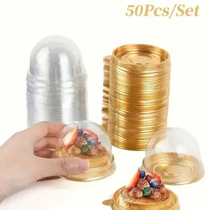 50pcs Mini Cake Boxes Set with Transparent Dome Lid, Small Dessert Cupcake Packaging, Wedding Party Favors, Christmas Valentine's Day Gifts