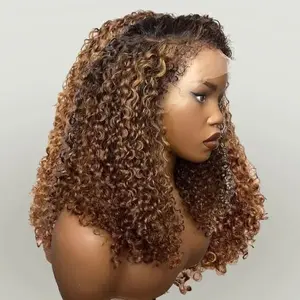 Cynosure 4C Edges Blonde Highlight Curly Human Hair 8*5 Lace Wig Natural Hybrid Hairline Undetectable HD Lace Front Wig
