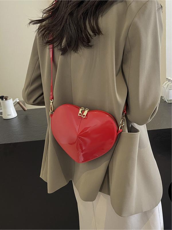 Elegant Heart-Shaped Shoulder Bag for Women, Glossy Design Crossbody Purse, Perfect for Shopping, Stylish Ladies' Accessory, Elegant Bags