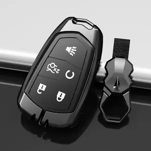 Zinc Alloy 5-Buttons Key Fob Cover Fit For 2015-2019 Cadillac Escalade CTS SRX XT5 ATS STS CT6 with Silicone Inner & Luminous Buttons