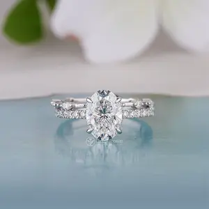 Oval Cut Hidden Halo Wedding Ring Set