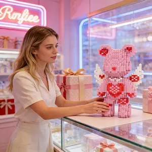 Peach Sweetheart Little Wing Bear 3D Puzzle Building Block Ornament for Home and Office Decor, Perfect for Gifts and Parties