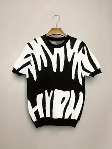 Men's Abstract Print Round Neck Sweater, Regular Fitted Casual Streetwear Short Sleeve Crew Neck Top for Daily Wear, Men's Top for All Seasons