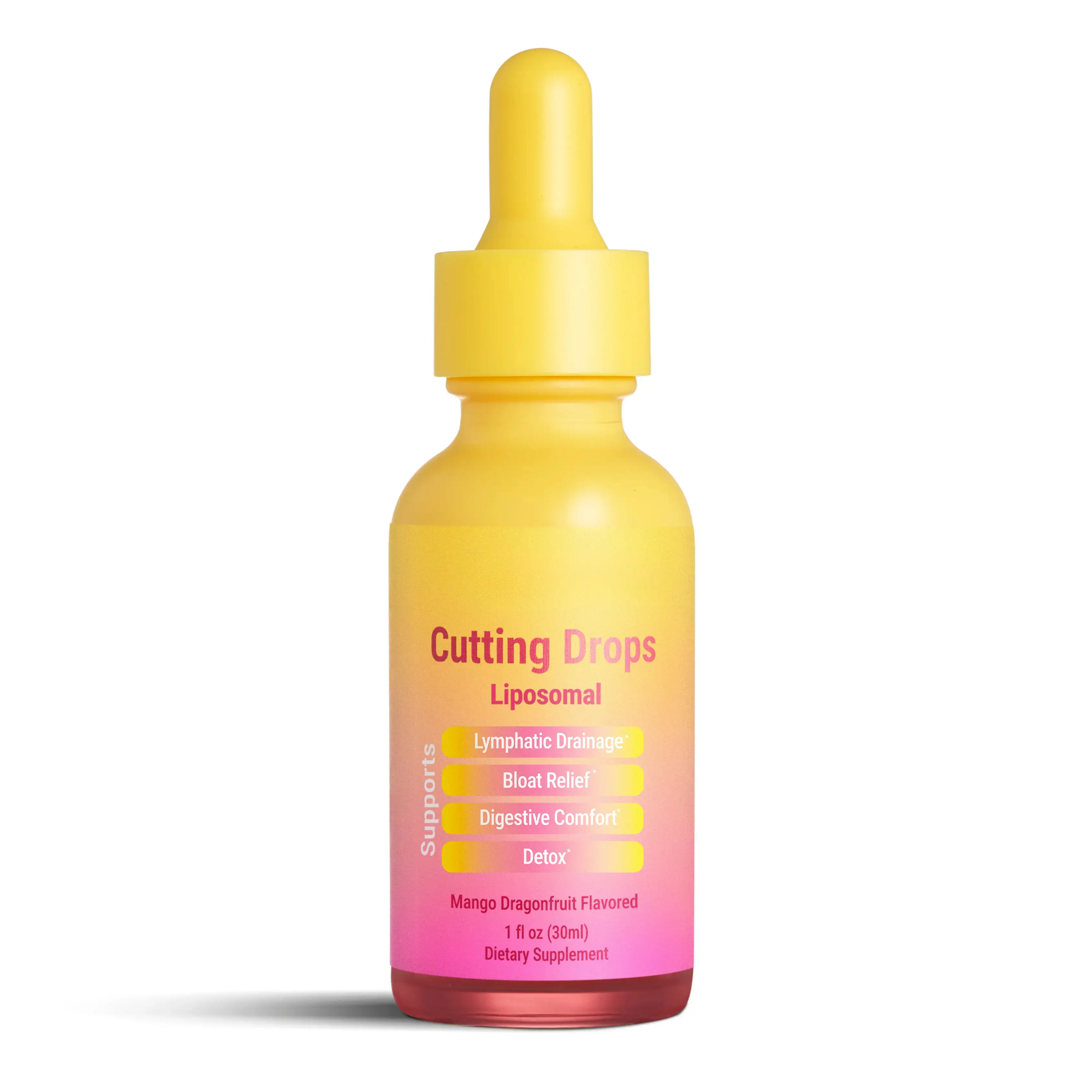 Natural Lymphatic Drainage Debloat Cutting Drops - Supplement with Dandelion, Cleavers, Burdock, Elderberry - Mango Dragonfruit Flavor, 30 Servings