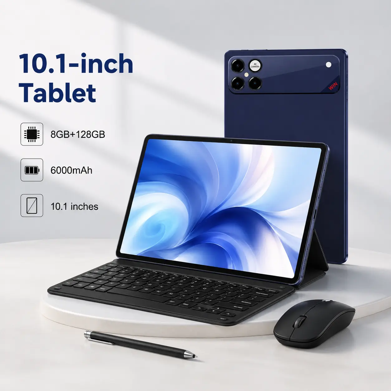 10.1-inch Q78 Model Android 2-in-1 Tablet, HD IPS Eye-Protecting Screen, 8GB RAM, 128GB Expandable Storage (Up to 1TB), 6000mAh Battery, 5MP+16MP Dual Cameras, Type-C USB Charging, Bluetooth, Included Keyboard & Mouse for Learning, Work