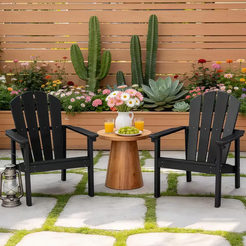 FOOWIN Stackable Adirondack Chairs, All-Weather HDPE Plastic Outdoor Lounge Chairs, Heavy-Duty Patio Furniture for Garden, Backyard, Adirondack Chair
