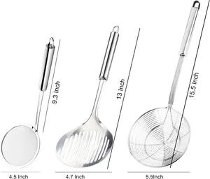 4Pcs Kitchen Solid Stainless Steel Spider Strainer Skimmer Ladle for Cooking and Frying, Kitchen Utensils Wire Strainer Pasta Strainer Spoon Hot Pot Fat Skimmer Spoon Set