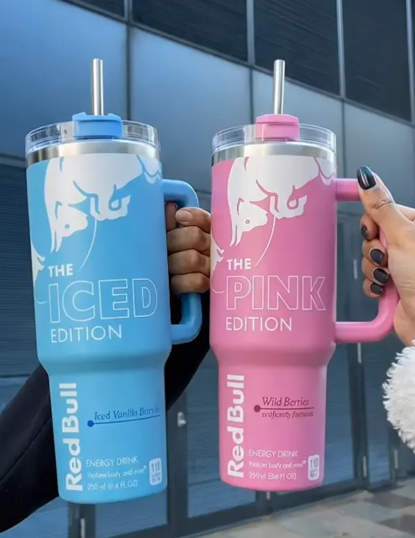 40oz Energy Drink Inspired Stainless Steel Insulated Tumbler, Sporty Charging Bull Travel Mug with White Handle Lid, Hot-Cold Vacuum Flask Drinkware