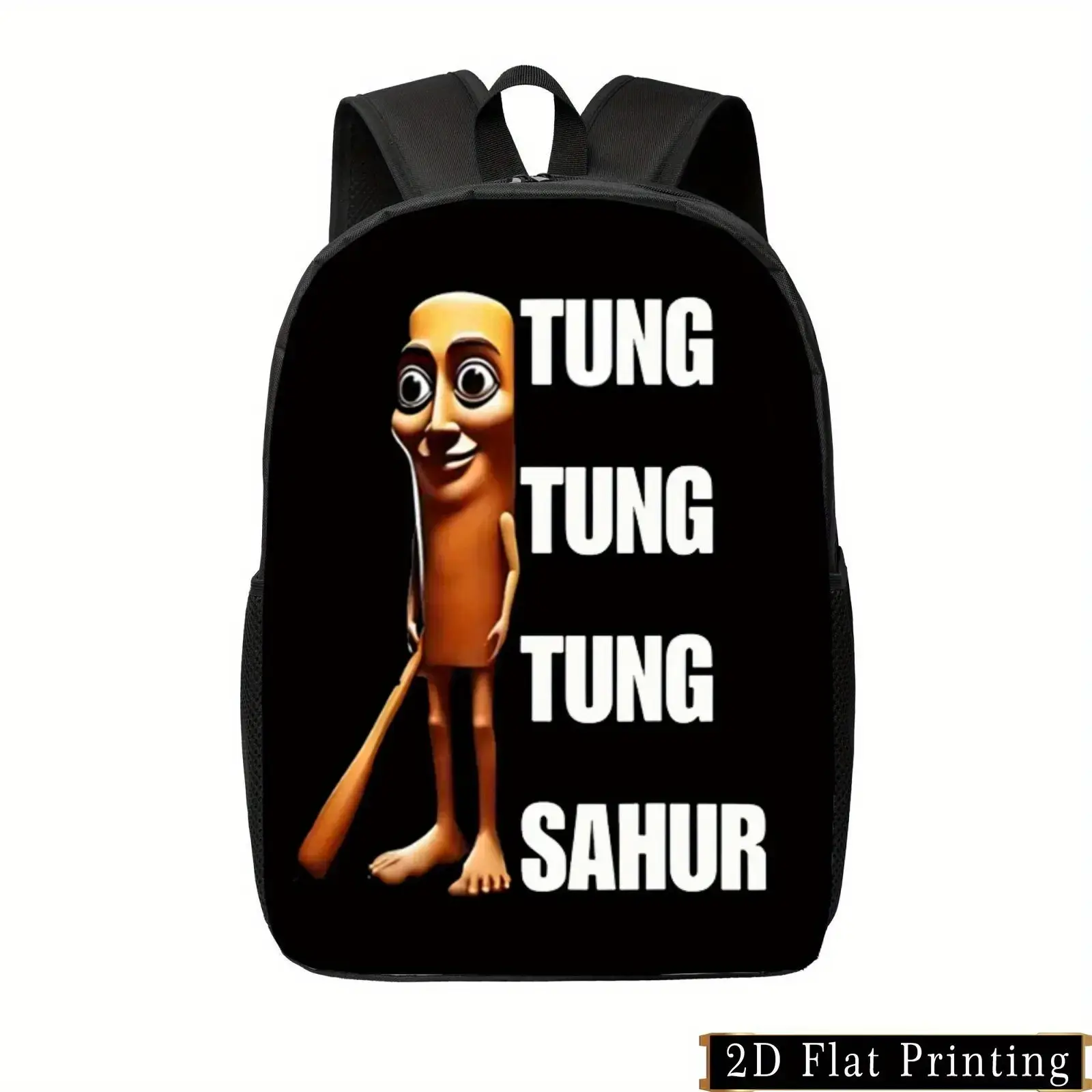 TUNG TUNG TUNG Minimalist Backpack with Cartoon Character Print - Lightweight Large Capacity Foldable Daypack, Adjustable Straps & Side Pockets for School, Travel, Commuting