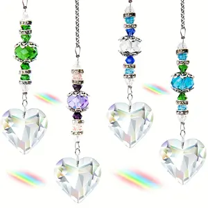 4pcs Heart Crystal Sun Catcher Set, Transparent Heart Shape Hanging Rainbow Prism Ball with Chain, Indoor Window Decor, Home Garden Wedding Christmas Valentine Decoration