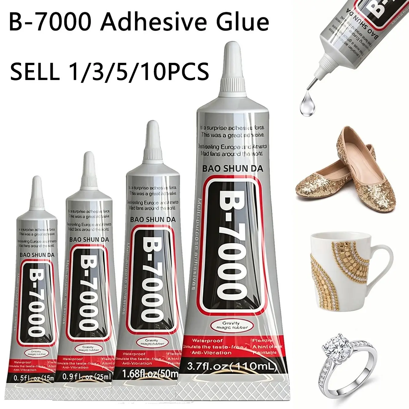 B7000 Jewelry Adhesive Glue - Waterproof Metal Bonding Tube With Fine Needle Tip - DIY Handcraft Pearl Gemstone Setting - Durable, Flexible Liquid Glue For Crafting And Jewelry Repair Artisan Glue Bedazzling Glue