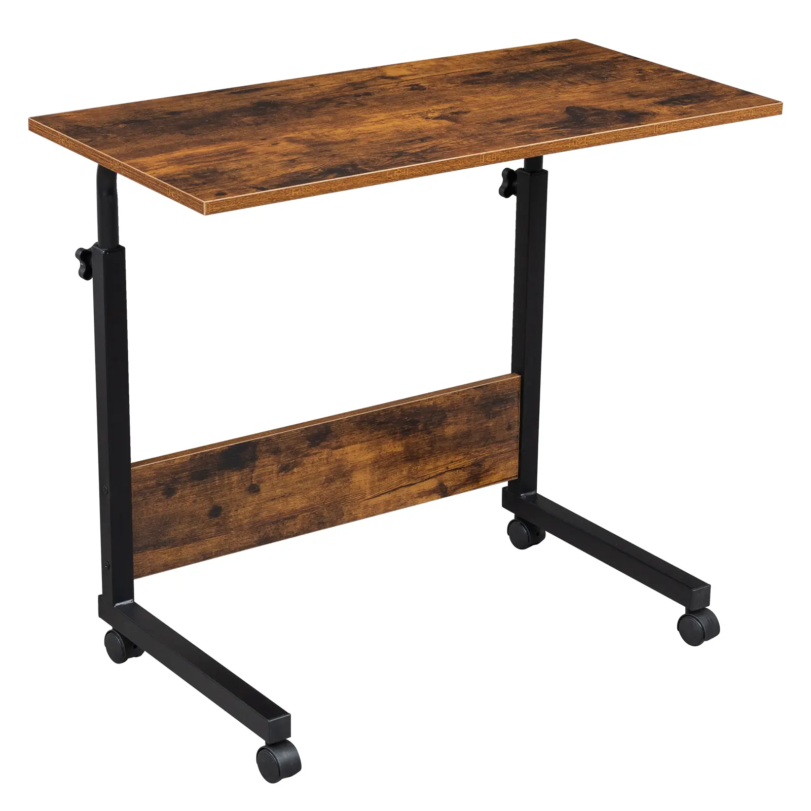 Adjustable Rolling Side Table with Baffle, P2 Chipboard and Steel Frame, Mobile Laptop Desk or Snack Table, Compact Sofa End Table for Bedroom and Office Use