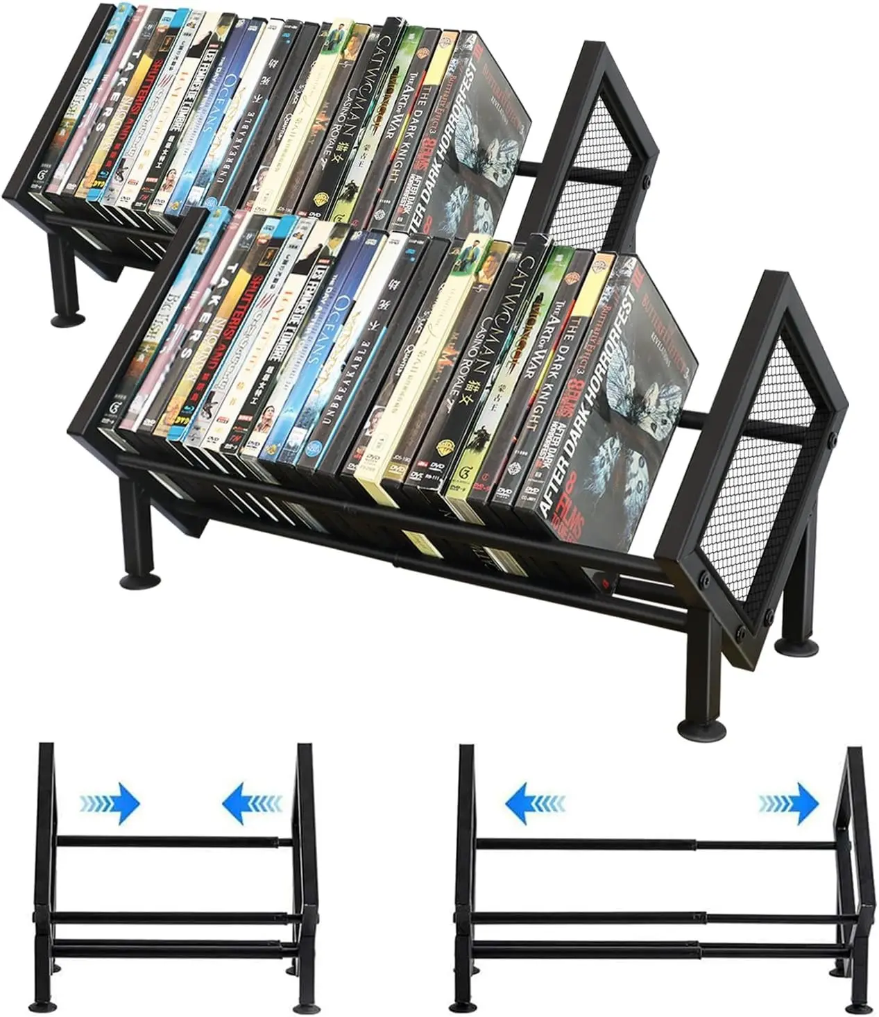 PUTNATRURE DVD Blu ray Rack 2 Pack, Expandable Media Shelf Holds 52 DVD Cases, Compact Display Organizer for Video Games and Movies, Black