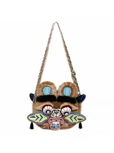 Tiger Head Bag, National Trend Non-Genetic Embroidery 3D Patch Plush Crossbody Bag, Storage Bag, Unique Design, Perfect Gift
