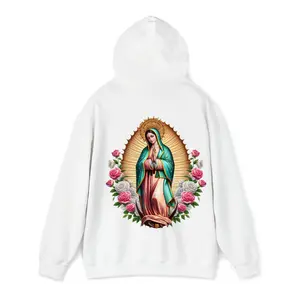 Our Lady of Guadalupe Pink Hoodie – Virgen de Guadalupe Floral Pullover, Catholic Faith Sweatshirt, Religious Graphic Hoodie, Gift for Christian Women