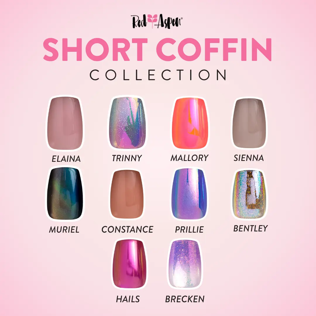 Red Aspen Short Coffin Press On Nails Salon-Quality Damage-Free 2-Week Wear Nail Dashes