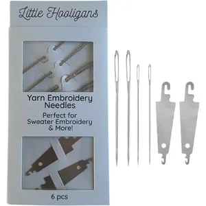 Large Eye Needles for Hand Embroidery Sewing Crafting Yarn Sweaters 6pcs with 2 Needle Threaders