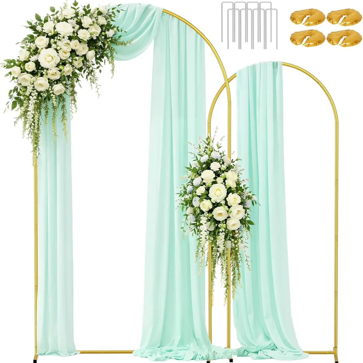 EMART Heavy-Duty Gold Metal Frame Arched Stand Kit (7.2/6.6/6FT) with 12 Ground Nails & 6 Water Bags | Professional Arched Background Frame for Wedding, Birthday, Baby Shower & Festival Decor