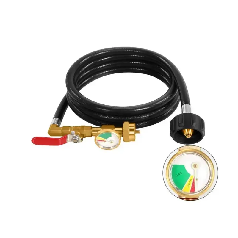 Brass Certified by CSA Rubber Propane Refill Adapter Hose with QCC Adapter, 3FT, 1"x20 Female Throwaway Cylinder Thread, 350psi High Pressure, 1lb On/Off Control Valve, Overflow Protection, Glow-in-the-Dark Dial for Camping, Tailgating (sohochic)