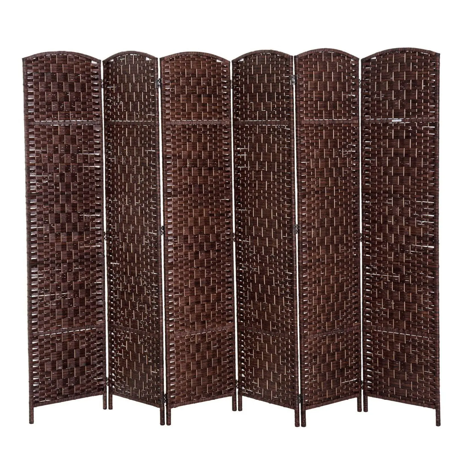 Wicker Room Divider 6 Panel, Folding Privacy Screen for Bedroom Office, Brown Rattan Decorative Partition