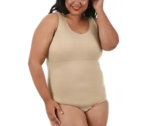 INSTANT FIGURE Curvy Plus Size Tank Brief Bodysuit WBS006C – Seamless Compression Bodysuit with Tank Top Design, Smooth Coverage, 4-Way Stretch Fabric, All-Day Comfort, Made in USA