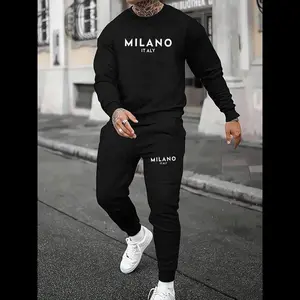 【PlusSize】Two-pieceSetMen'sLetterPrintDropShoulderSweatshirt&SweatpantsSet,CasualFashionCozyRegularFitRoundNeckLongSleevePullover&JoggerPantsforDailyWearClothing,Men'sTwo-pieceOutfitsforFall&Winter,Men's2PieceSet