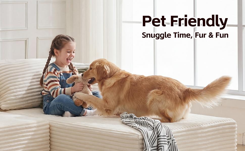 AnyGod 108" Boneless Couch for Living Room Modular Sectional Sofa with Oversized Chaise L-Shape Cloud Couch Deep Seat High-Density Memory Foam No Assembly Plush Corduroy White