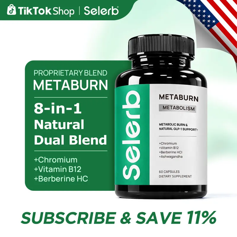 Selerb Metaburn for Daily Nutrient Support – With Chromium, Vitamin B12 & Berberine HCI – 60 Capsules High Potency Supplement Lean Muscle Booster  Healthy Gut Probiotics Digestive Wellness Bundle Digestive Detox