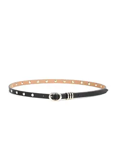 Black Studded Skinny Belt - Classic Design with Metal Buckle