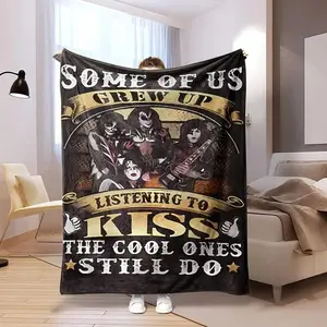 Kiss Band Retro Rock Quote Print Flannel Cooling Blanket - Soft Cozy Art Graphic Blanket for Bedroom, Perfect Gift for Rock Fans, Cooling Blankets, Art Graphic Blankets