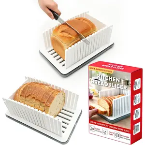 New Upgrade Bread Slicer for Homemade Bread, Adjustable Width Bread Slicing Guide, Foldable Compact Cutting Guide with Crumb Tray, Suitable for Bagels, Cakes