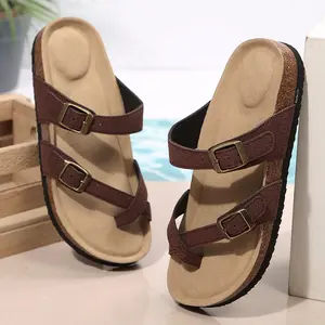 Women's Comfortable Cork Footbed Slides Toe Buckle Strap Sandals Indoor Outdoor Shoes Springfresh